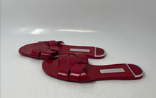 Load image into Gallery viewer, Zara Womens Red Leather Open Toe Slip-On Flat Slide Sandals Size EUR 38

