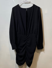Load image into Gallery viewer, Zara Womens Black Long Sleeve Round Neck Back Zip Tulip Ruched Mini Dress Size L
