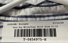 Load image into Gallery viewer, Zara Boys White Gray Striped Long Sleeve Check Pocket Button-Up Shirt Size 11-12
