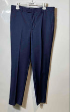 Load image into Gallery viewer, Saks Fifth Avenue Mens Blue Plaid Wool Flat Front Straight Leg Dress Pants Sz 34
