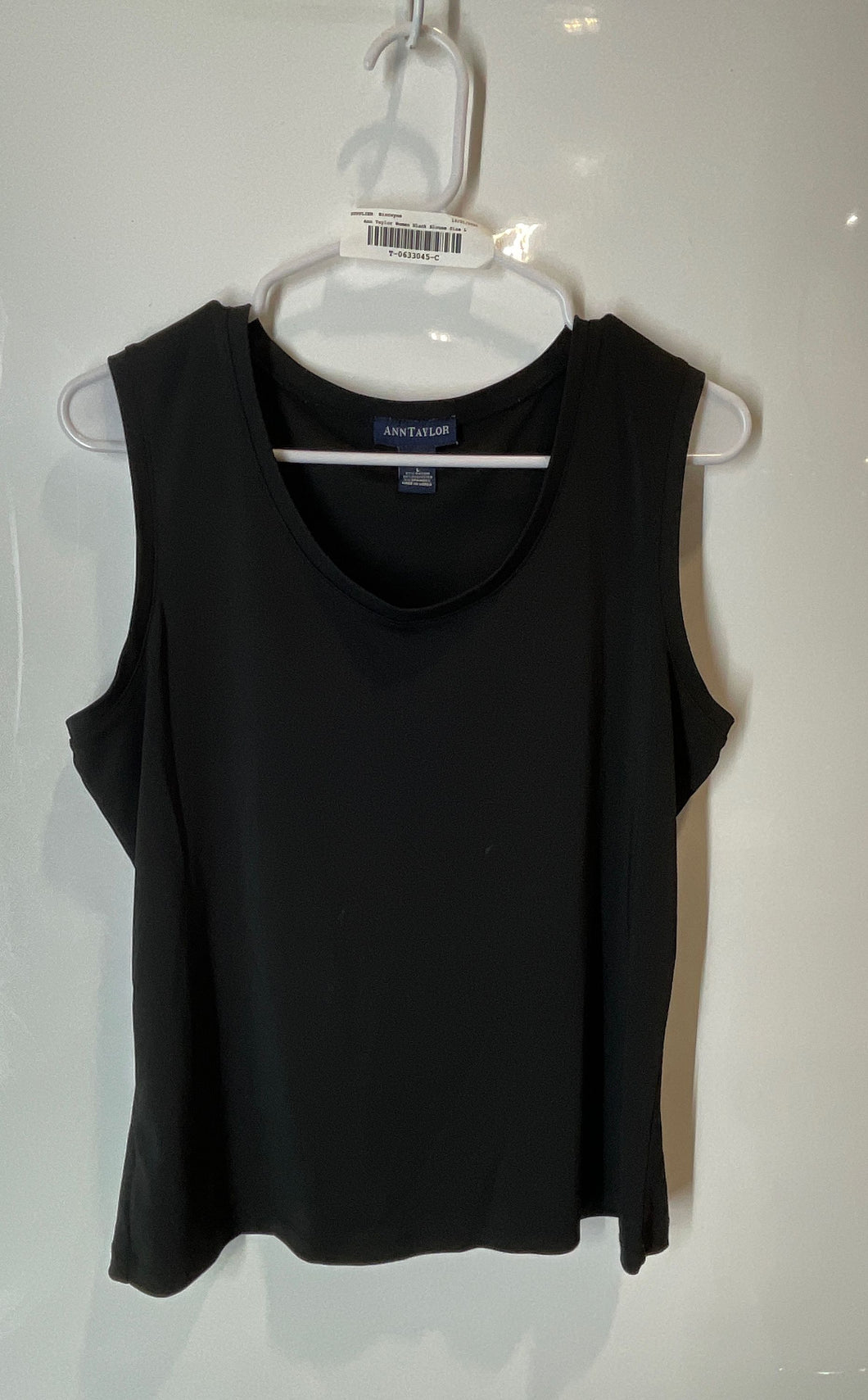 Ann Taylor Womens Black Sleeveless Scoop Neck Pullover Blouse Top Size Large