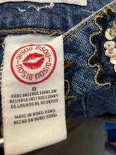 Load image into Gallery viewer, Bisou Bisou Womens Blue Embellished Sequin Denim Bootcut Jeans Size 8
