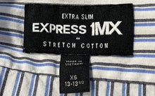 Load image into Gallery viewer, Express 1MX Mens Gray Blue Striped Extra Slim Dress Shirt Size XS 13-13.5
