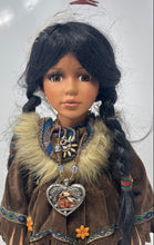 Load image into Gallery viewer, Cathay Collection Native American Themed Black Hair Brown Eyes Porcelain Doll
