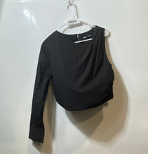 Load image into Gallery viewer, Zara Womens Black One-Shoulder Back Keyhole Ruched Blouse Top Size XL
