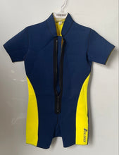 Load image into Gallery viewer, Seal Driver Mens Blue Yellow Short Sleeve Zipper Neoprene Wetsuit Shorty
