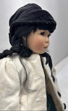 Load image into Gallery viewer, Black Hair Open Eyes Agnes Y Choi Porcelain Doll In Multicolor Outfits With Hat
