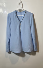 Load image into Gallery viewer, Michael Kors Womens Blue Long Sleeve V-Neck 1/2 Zip Blouse Top Size Medium
