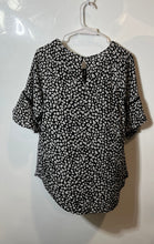 Load image into Gallery viewer, Loft Womens Black White Printed Short Sleeve Round Neck Blouse Top Size L
