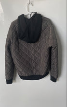 Load image into Gallery viewer, Forever 21 Mens Gray Black Long Sleeve Hooded Quilted Bomber Jacket Size Medium
