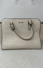 Load image into Gallery viewer, Nine West Womens Beige Monogram Leather Inner Pocket Double Handle Satchel Bag
