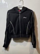 Load image into Gallery viewer, Guess Womens Black Long Sleeve Pockets Cropped Full-Zip Hoodie Size Medium
