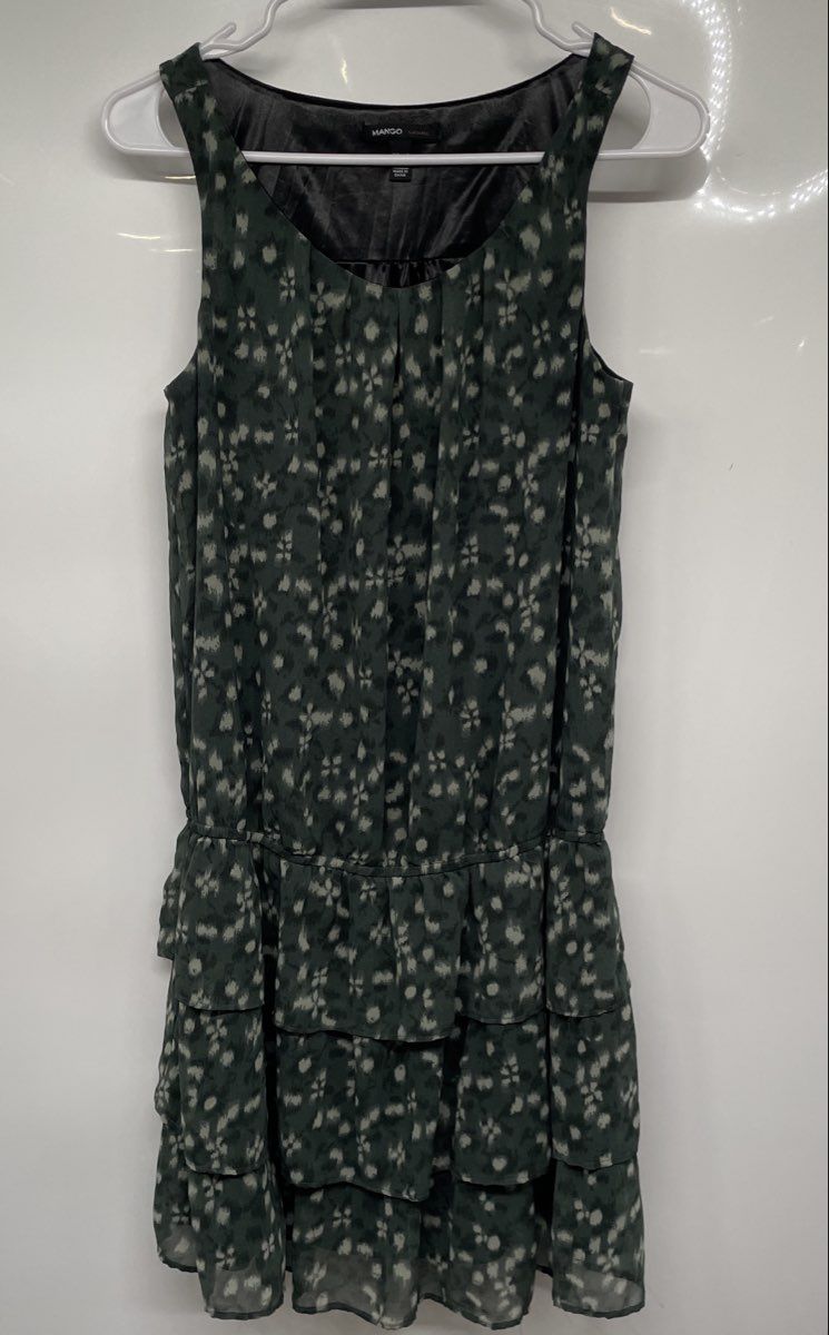 Mango Womens Green Printed Sleeveless Round Neck Pullover Mini Dress Size S