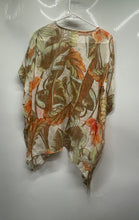 Load image into Gallery viewer, Chico's Womens Brown Floral Linen Short Kaftan Sleeve Blouse Top Size S/M
