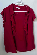 Load image into Gallery viewer, Calvin Klein Womens Red Ruffle Short Sleeve Collared Blouse Top Size XL
