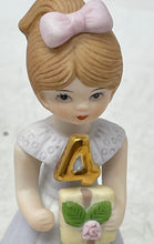 Load image into Gallery viewer, Enesco Growing Up Birthday Girls 4 Year Old Brown Hair Porcelain Figurine
