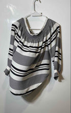 Load image into Gallery viewer, Express Womens White Black Striped Long Sleeve Off The Shoulder Blouse Top Sz S
