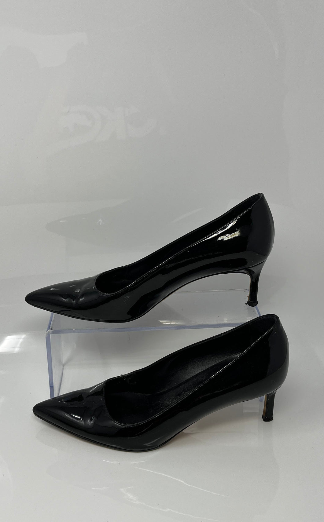 Via Spiga Womens Black Patent Leather Slip-On Pointed Toe Pump Heels Size 7 M