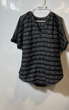 Load image into Gallery viewer, Worthington Womens Black White Striped Short Sleeve V-Neck Blouse Top Size PL
