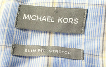 Load image into Gallery viewer, Michael Kors Mens Blue Plaid Print Slim-Fit Long Sleeve Dress Shirt Size L
