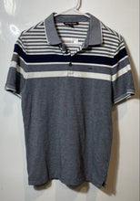 Load image into Gallery viewer, Michael Kors Mens Gray Blue White Striped Printed Polo Shirt Size Small
