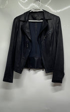 Load image into Gallery viewer, Vex Collection Womens Navy Blue Faux Leather Long Sleeve Biker Jacket Size 34
