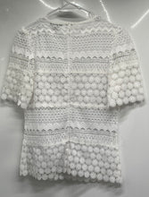 Load image into Gallery viewer, Express Womens White Floral Lace Crochet Back Zip Crew Neck Blouse Top Size M
