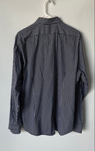 Load image into Gallery viewer, Express Mens Blue White Striped Cotton Long Sleeve Fitted Dress Shirt Size L

