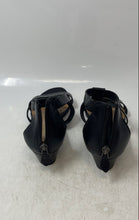 Load image into Gallery viewer, Franco Sarto Womens Black Leather Wedge Heel Back Zip Strappy Sandals Size 7.5

