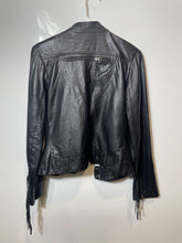 Load image into Gallery viewer, Stella &amp; Jamie Womens Black Leather Long Sleeve Full-Zip Biker Jacket Size Small
