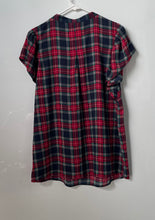 Load image into Gallery viewer, Tommy Hilfiger Womens Red Green Plaid Flutter Sleeve Tie Neck Blouse Top Size L

