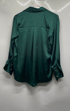 Load image into Gallery viewer, Zara Womens Green Satin Long Sleeve Collared Button-Up Shirt Size XS
