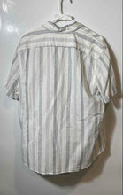 Load image into Gallery viewer, Express Mens White Blue Striped Linen Cotton Short Sleeve Button-Up Shirt Size L
