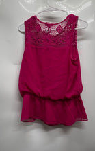 Load image into Gallery viewer, Adrianna Papell Womens Fuchsia Sleeveless Lace Trim Peplum Blouse Top Size Small
