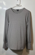 Load image into Gallery viewer, Ann Taylor Womens White Black Striped Long Sleeve Round Neck Blouse Top Size M
