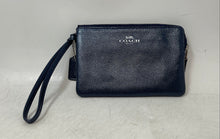Load image into Gallery viewer, Coach Womens Navy Blue Crossgrain Leather Corner Zip Mini Wristlet Wallet
