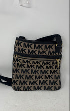 Load image into Gallery viewer, Michael Kors Womens Beige Black Signature Print Adjustable Strap Crossbody Bag
