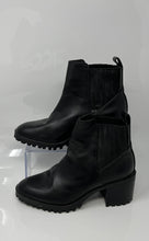 Load image into Gallery viewer, Zara Womens Black Leather Round Toe Block Heel Pull-On Ankle Boots Size EUR 38
