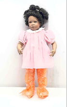 Load image into Gallery viewer, Pink Dress Curly Black Hair Brown Eyes Collectible Porcelain Fashion Doll
