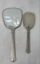 Load image into Gallery viewer, Silver-Tone Metal Ornate Fluted Handles Vanity Set Hand Mirror And Hairbrush

