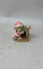Load image into Gallery viewer, Precious Moments Pink Christmas Santa Fireplace Lighted Ornament Figurine
