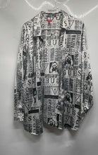 Load image into Gallery viewer, Guess Womens Black White Newspaper Print Long Sleeve Button-Up Shirt Size L
