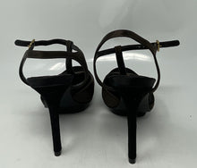 Load image into Gallery viewer, Authentic Tory Burch Womens Mandy Black Brown High T-Strap Heels Size 9M Worn
