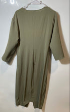 Load image into Gallery viewer, Zara Womens Green 3/4 Sleeve V-Neck Draped Front Knot Midi Shift Dress Size L
