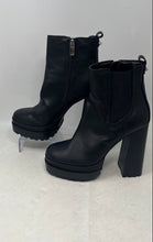 Load image into Gallery viewer, Jennifer Lopez Womens Margy Black Leather Block Heel Platform Bootie Size 8M
