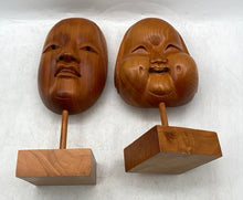 Load image into Gallery viewer, Set Of 2 Pieces Original Brown Wooden Home Decorative Noh Face Masks With Stand
