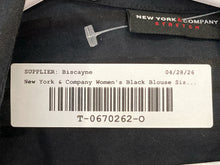 Load image into Gallery viewer, New York &amp; Company Womens Black Striped Short Sleeve Stretch Button-Up Shirt XL
