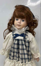 Load image into Gallery viewer, Vintage Geppeddo Collectible Porcelain Doll In Stand With Plaid Dress Outfit
