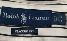 Load image into Gallery viewer, Ralph Lauren Mens White Black Striped Long Sleeve Dress Shirt Size 15 1/2
