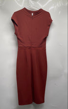 Load image into Gallery viewer, Express Womens Brown Short Sleeve Round Neck Back Zip Sheath Dress Size Small
